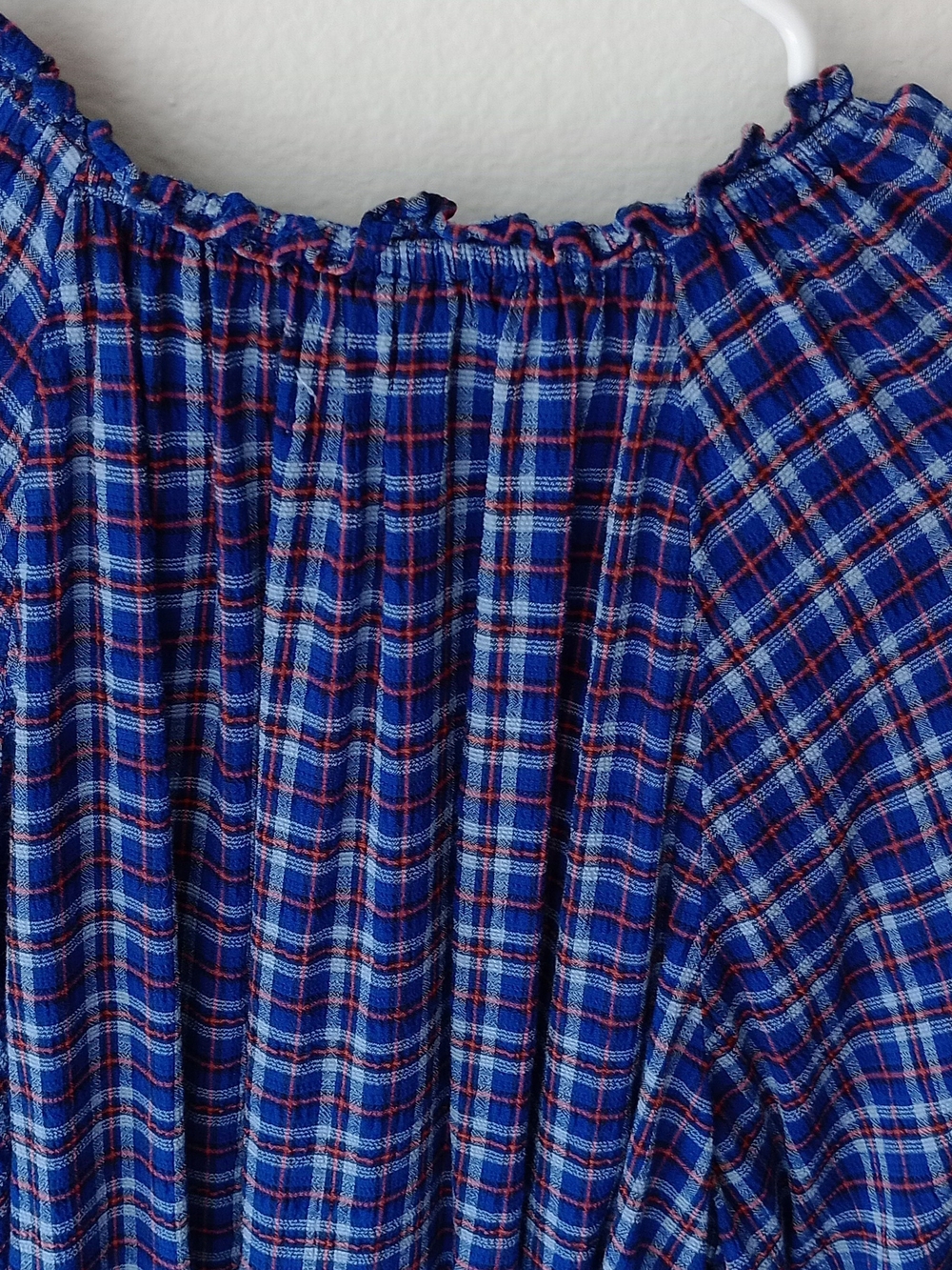 Old Navy Navy and Red Plaid Peasant Blouse - Picture 6 of 8